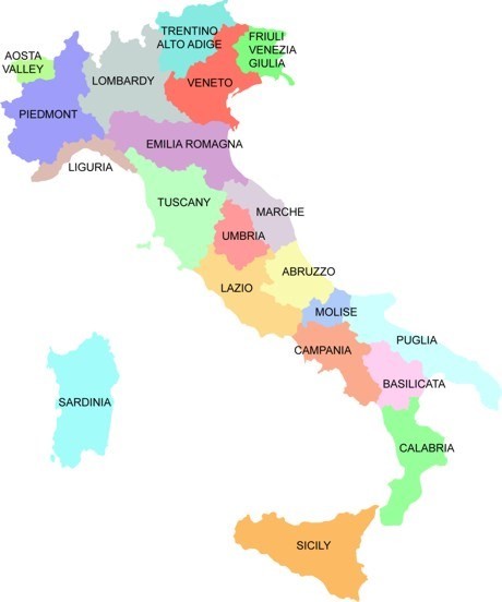 map of Italy with regions
