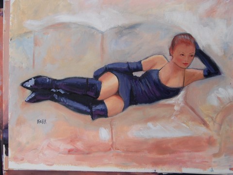 girl with black boots on sofa