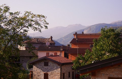 View from balcony over the village and towards the Appennine mountains