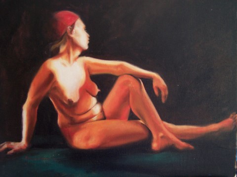 female nude with red hat
