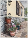 Painting of pots at the front door by Marion